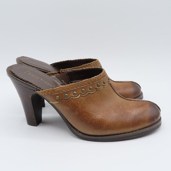 Baretraps Women 8 M Expert Distressed Leather Studded Western Boho Heels Clogs - Picture 7 of 12
